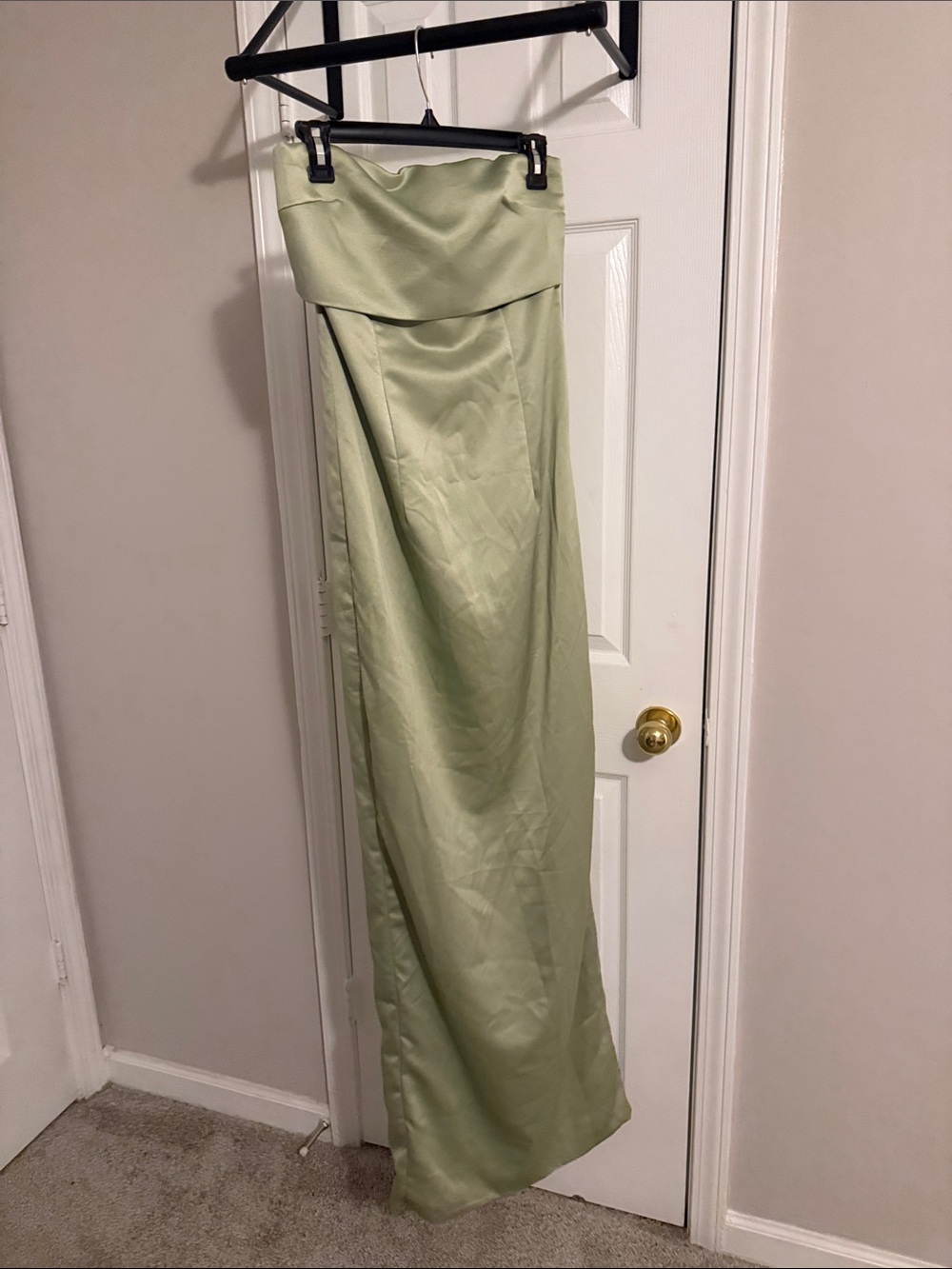 Strapless Light Green Satin Maxi Dress